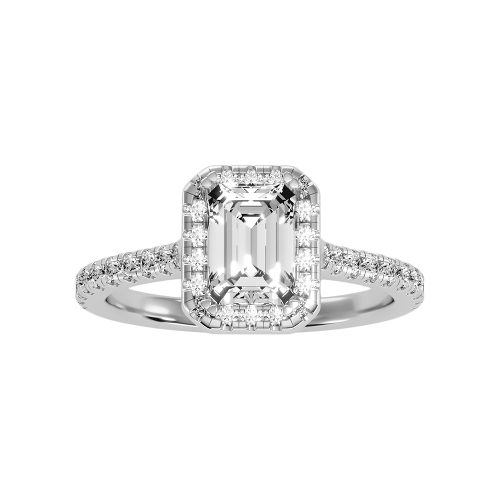 Emerald Cut Halo Diamond Engagement Ring