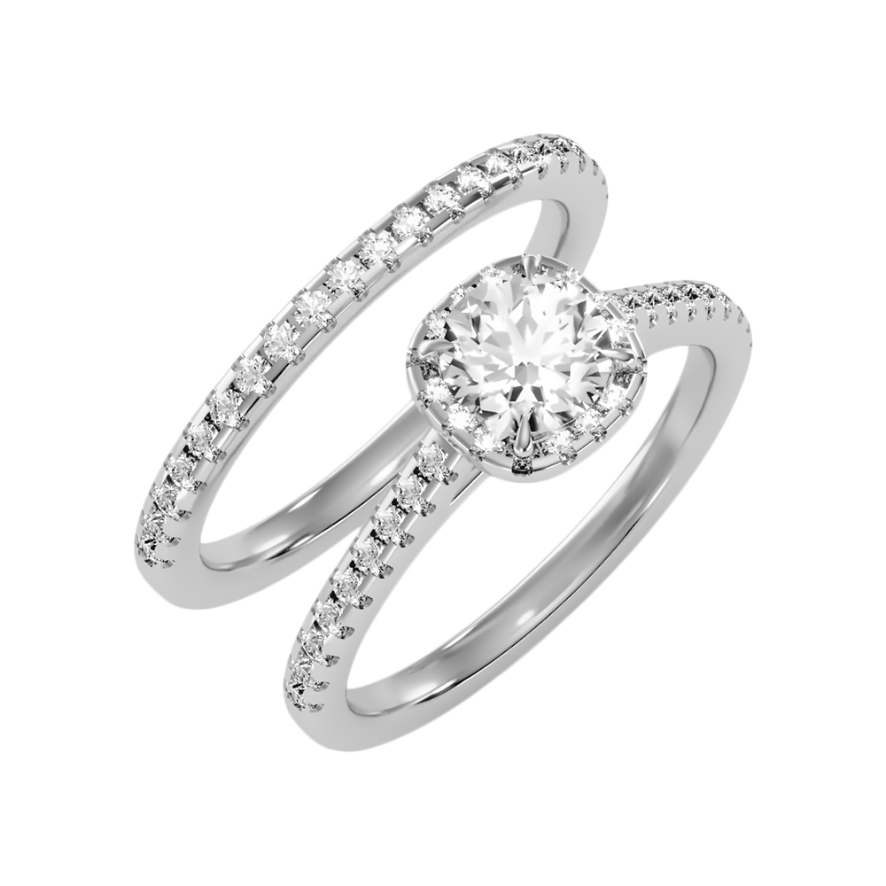 Stylish Bridal Ring Set-Color_White-Gold
