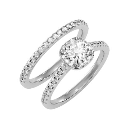 Stylish Bridal Ring Set-Color_White-Gold