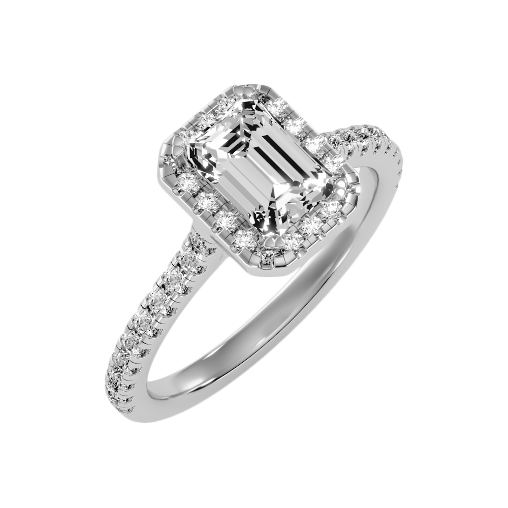 Emerald Cut Halo Diamond Engagement Ring
