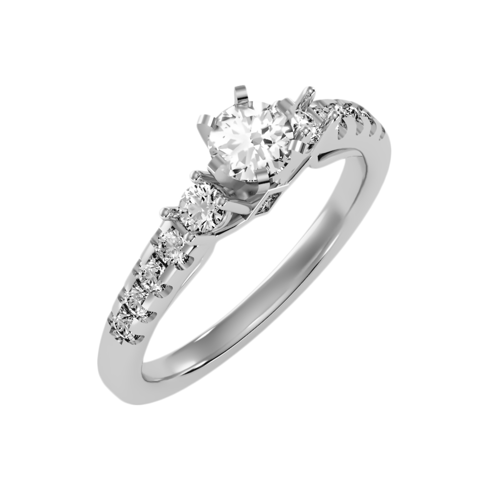 Florosent three Stone Diamond Engagement Ring-Color_White-Gold