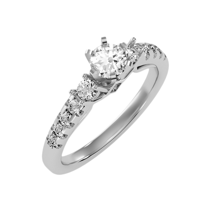 Florosent three Stone Diamond Engagement Ring-Color_White-Gold