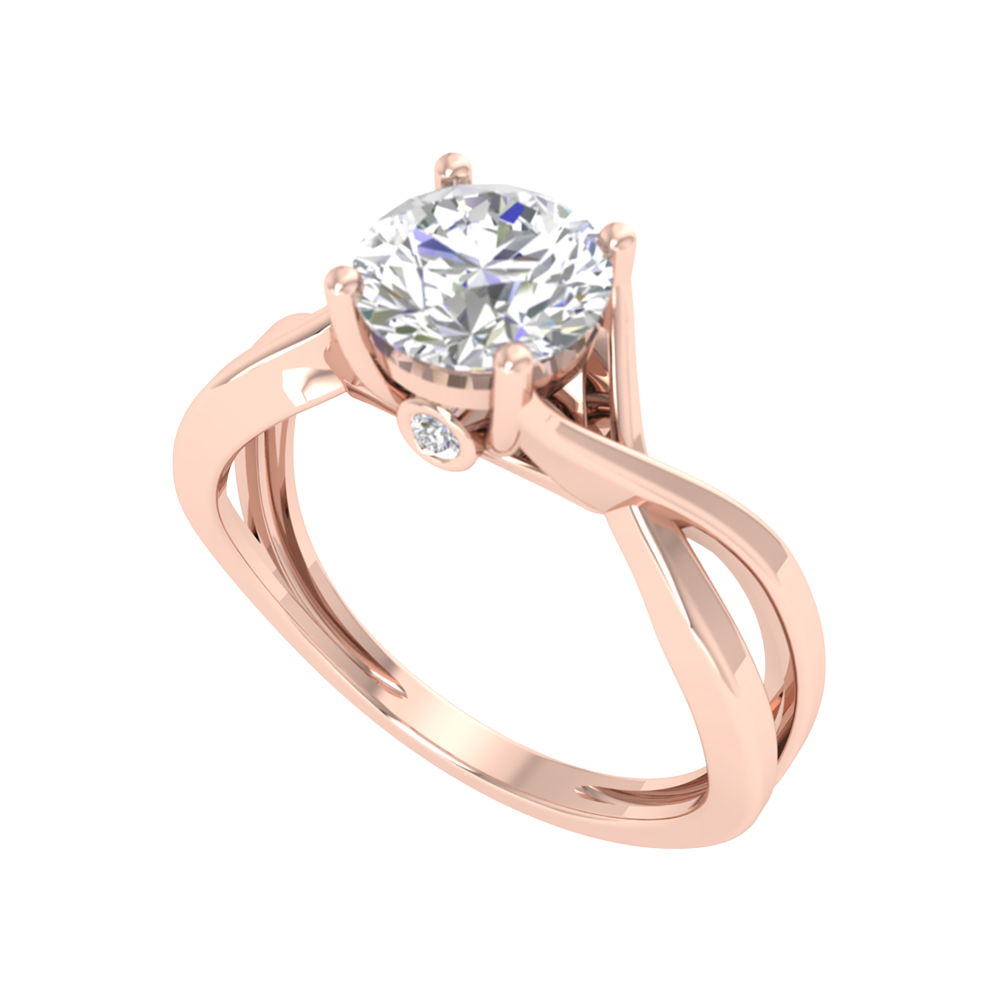 Nature Inspired Pattern Solitaire Ring-Color_Rose-Gold