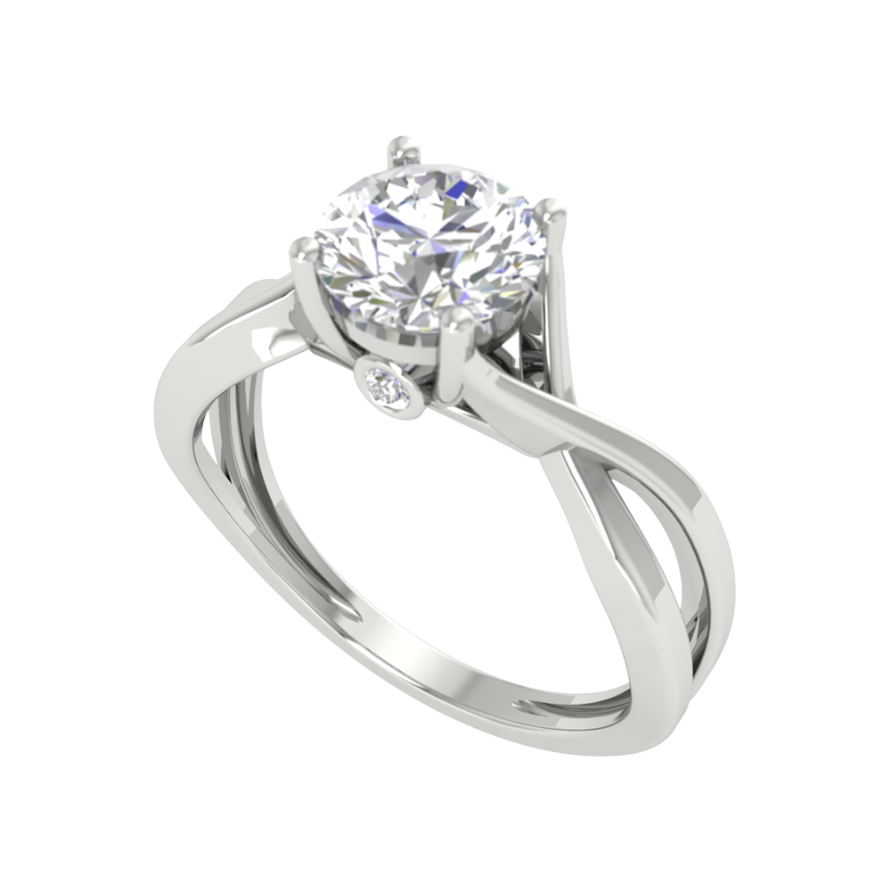 Nature Inspired Pattern Solitaire Ring-Color_White-Gold