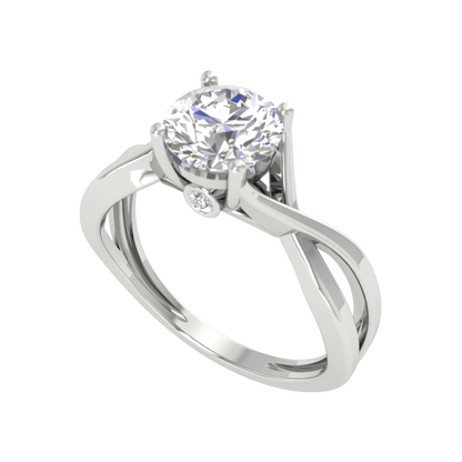 Nature Inspired Pattern Solitaire Ring-Color_White-Gold