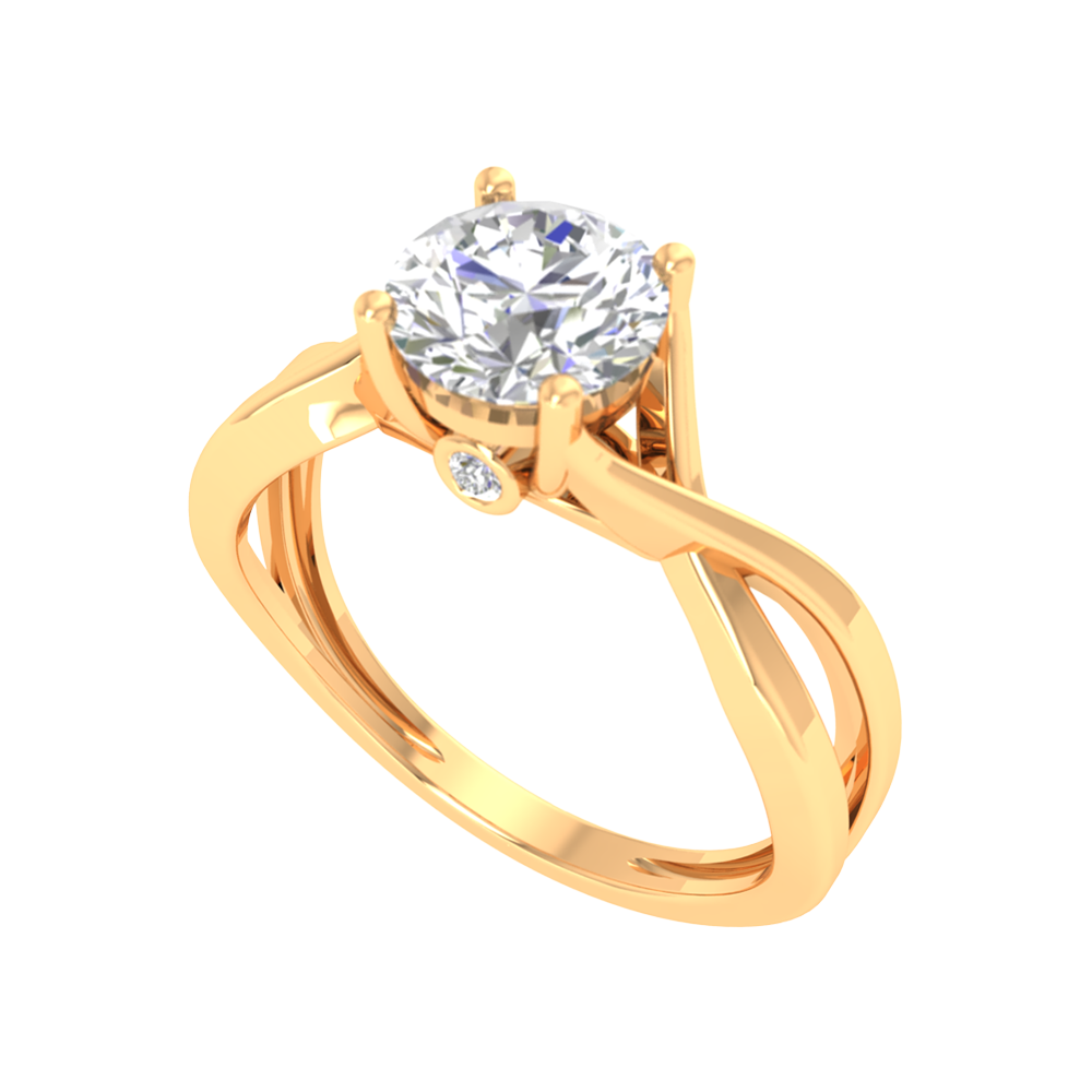 Nature Inspired Pattern Solitaire Ring-Color_Yellow-Gold