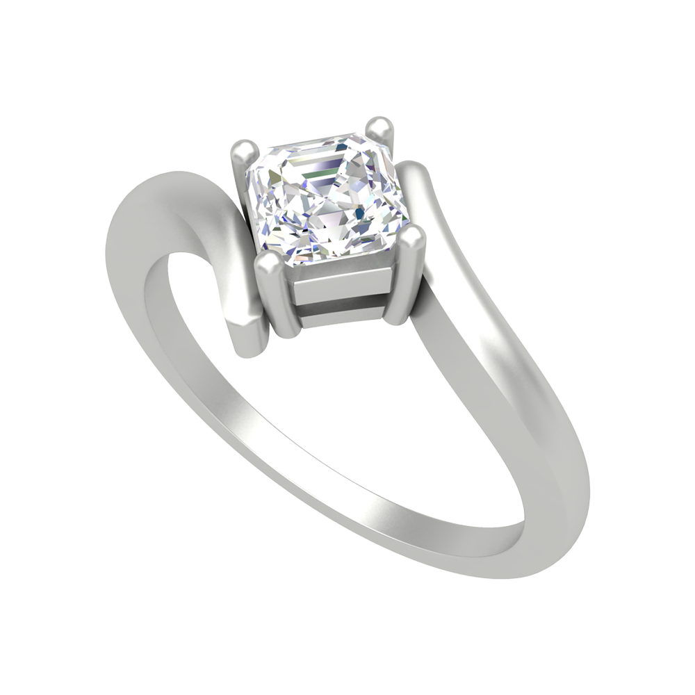 Curvy Edge Solitaire Ring-Color_White-Gold