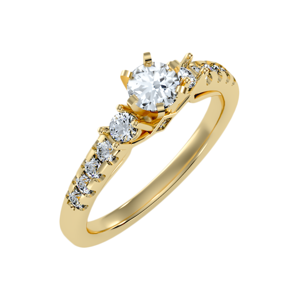 Florosent three Stone Diamond Engagement Ring-Color_Yellow-Gold