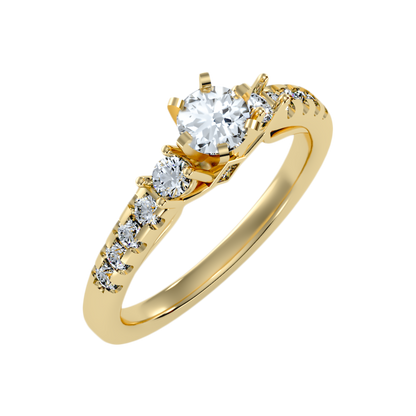 Florosent three Stone Diamond Engagement Ring-Color_Yellow-Gold